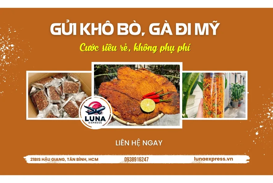 gửi khô bò, gà đi mỹ